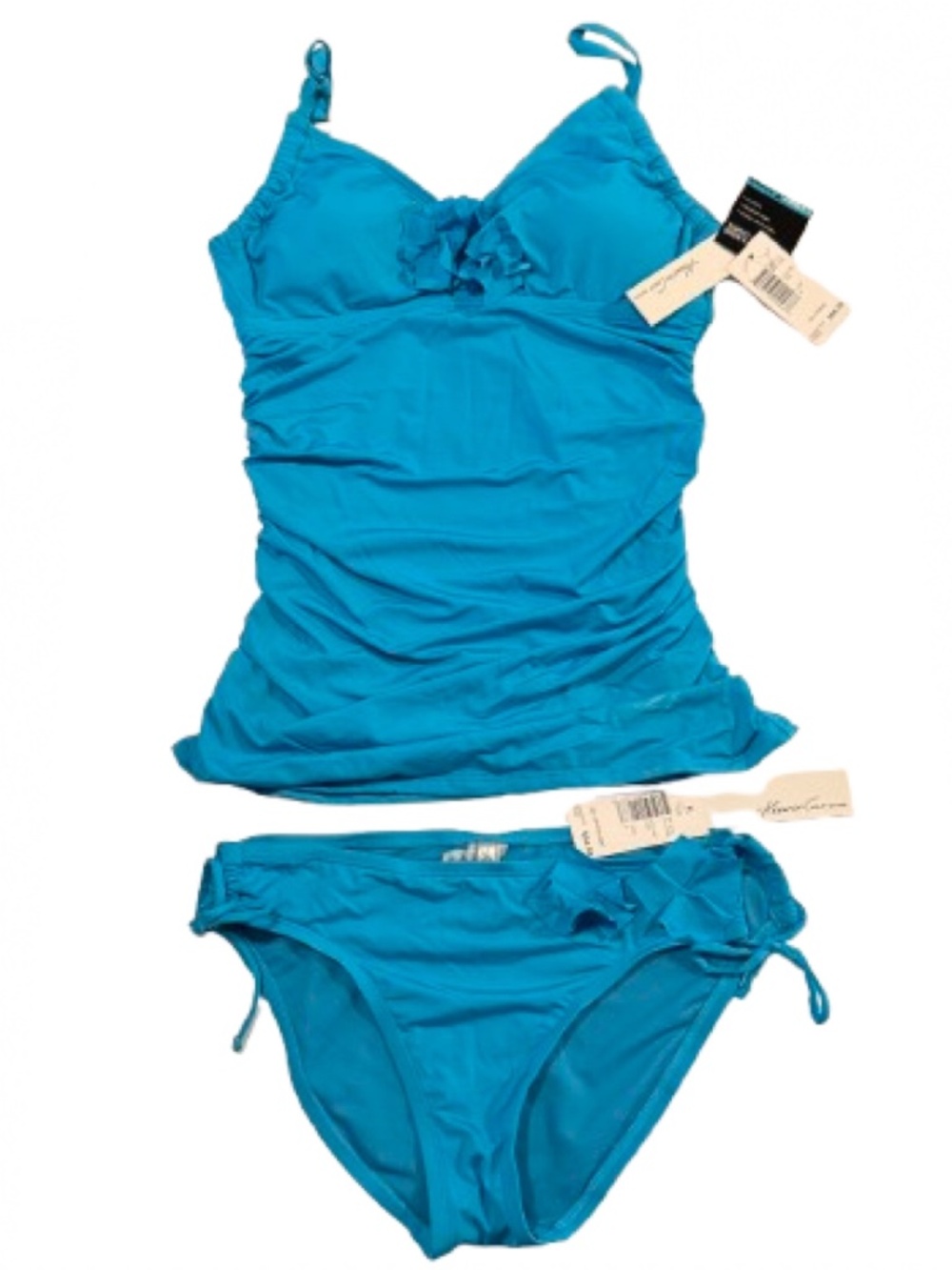 NWT Kenneth Cole Tummy Toner Tankini Set Small Teal Blue Adjustable Hipster